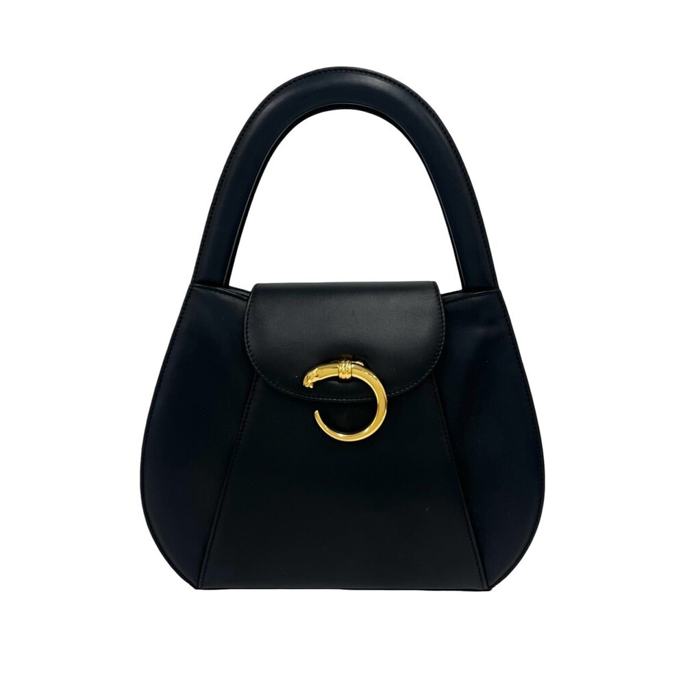 CARTIER Vintage Panthère Panther Leather Handbag, Black, 99071